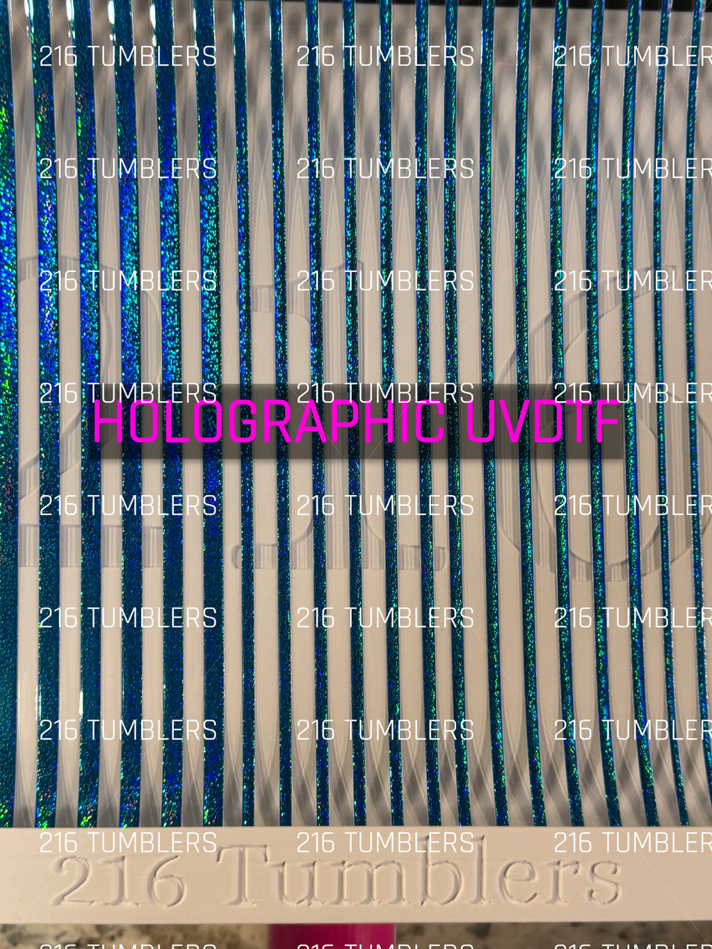 BLUE/GREEN GLITTER HOLOGRAPHIC PINSTRIPES UVDTF 11.25X11.25