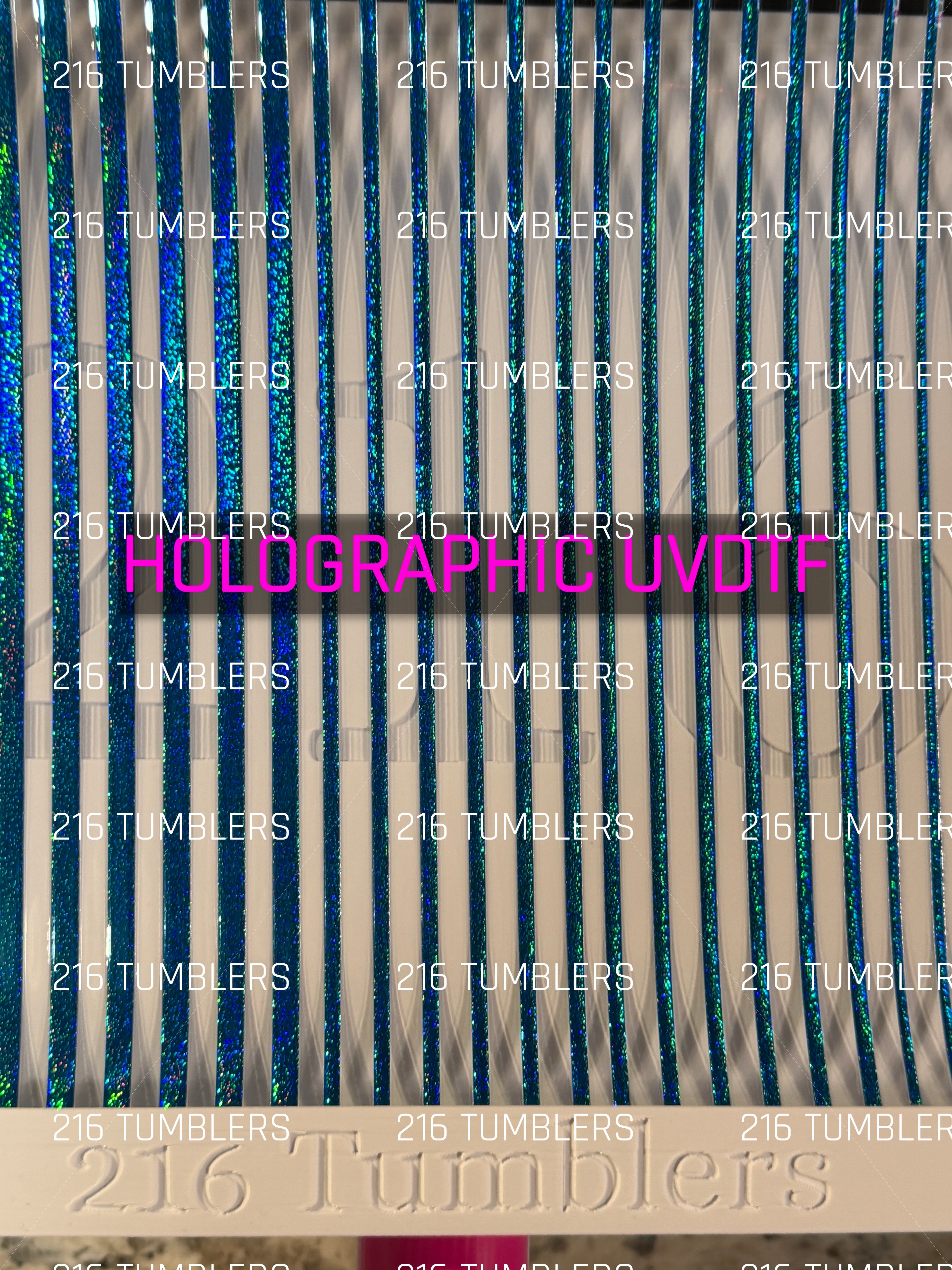 BLUE/GREEN GLITTER HOLOGRAPHIC PINSTRIPES UVDTF 11.25X11.25