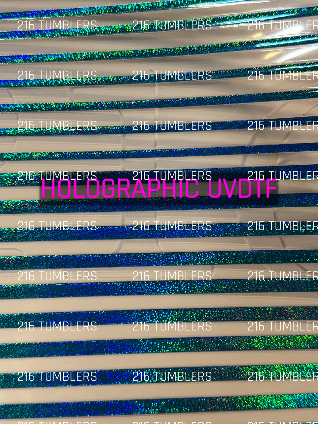 BLUE/GREEN GLITTER HOLOGRAPHIC PINSTRIPES UVDTF 11.25X11.25