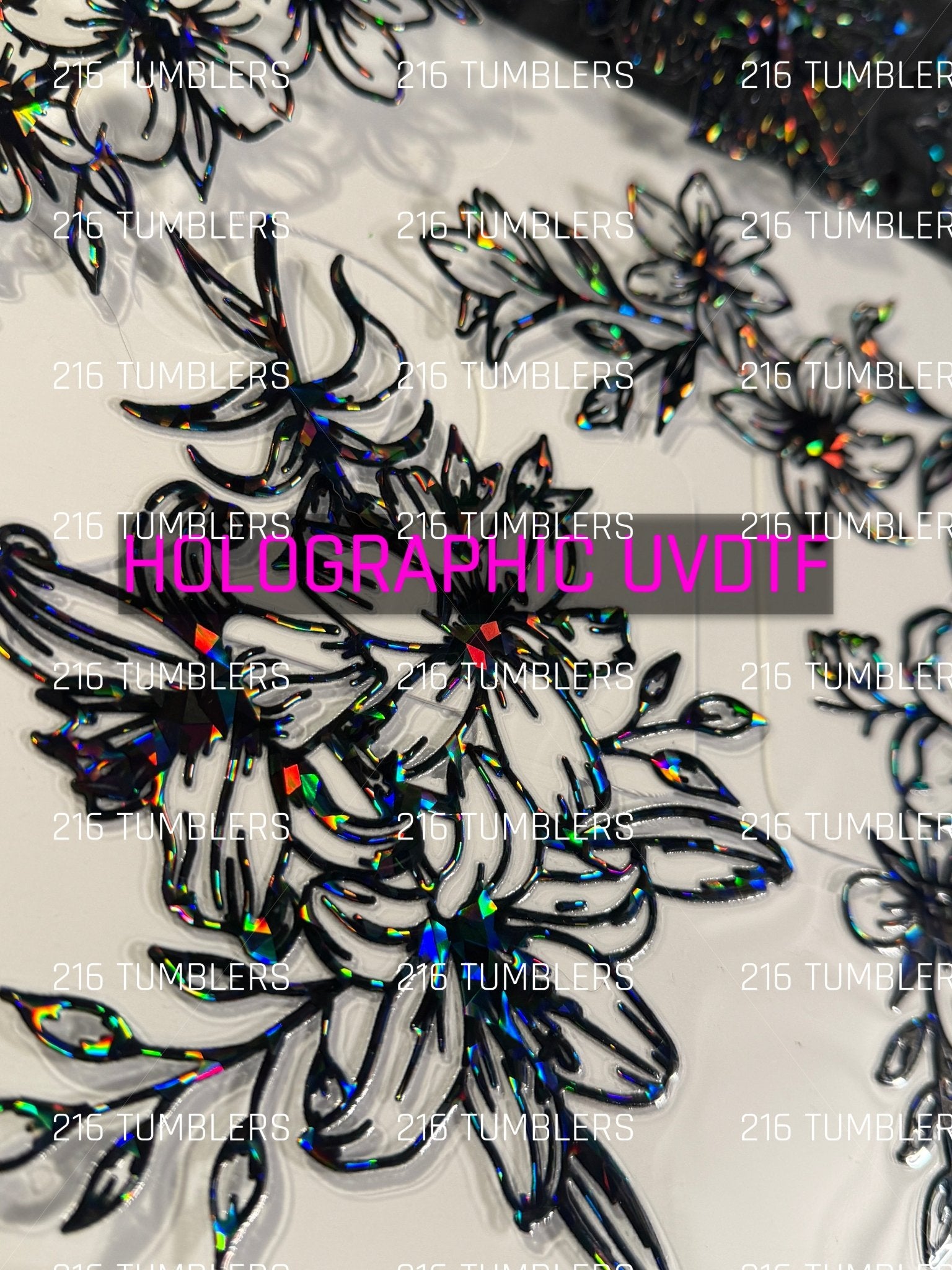 BLACK SHARDS HOLOGRAPHIC FLORAL OUTLINE 11.25X11.25 - 216 Tumblers