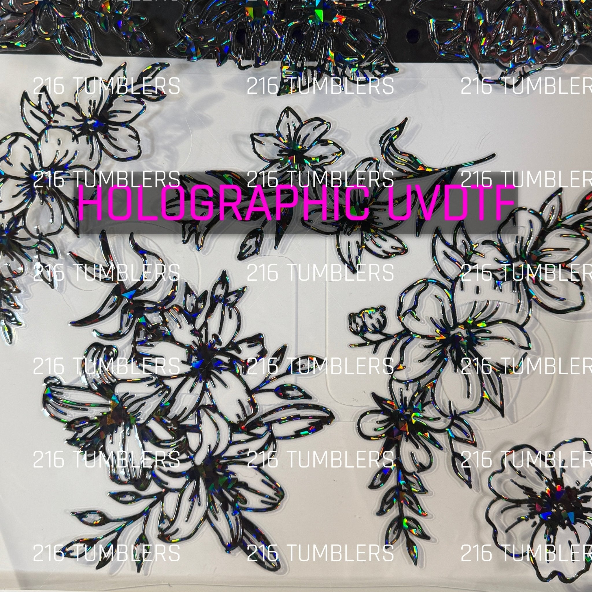 BLACK SHARDS HOLOGRAPHIC FLORAL OUTLINE 11.25X11.25 - 216 Tumblers