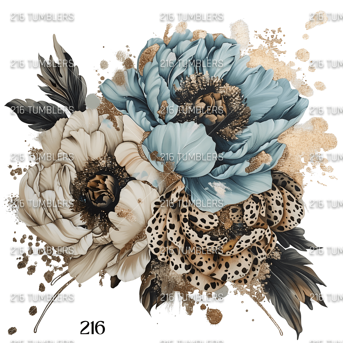 BLUE/CREAM FLORAL DECAL - 216 Tumblers