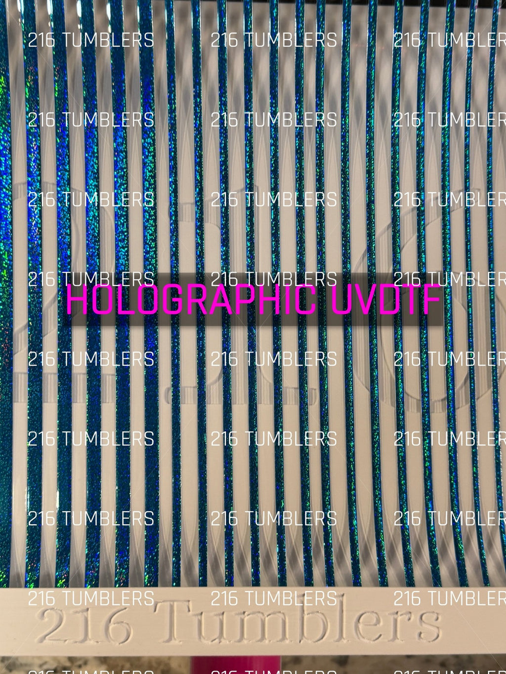 BLUE/GREEN GLITTER HOLOGRAPHIC PINSTRIPES UVDTF 11.25X11.25 - 216 Tumblers