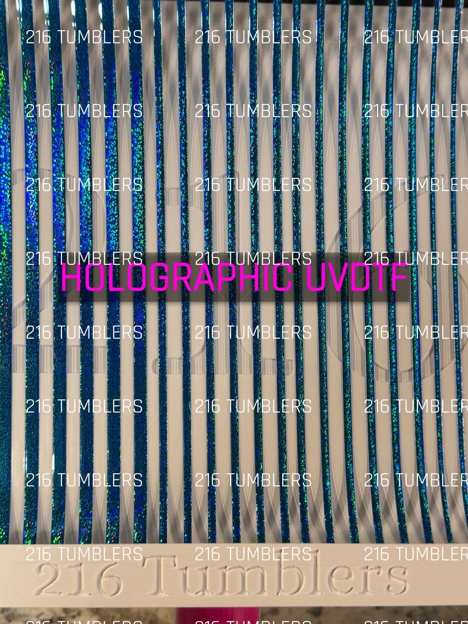 BLUE/GREEN GLITTER HOLOGRAPHIC PINSTRIPES UVDTF 11.25X11.25 - 216 Tumblers