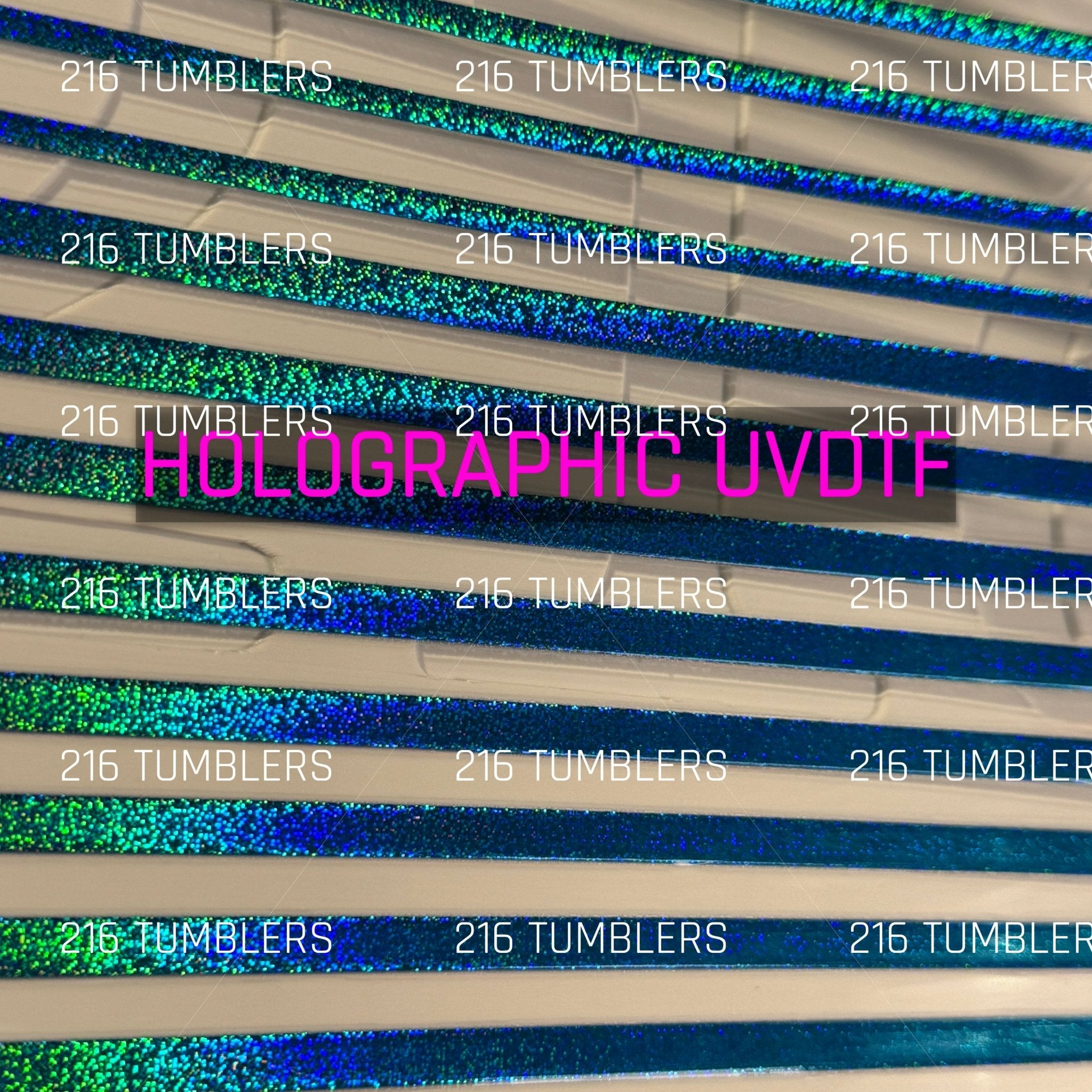 BLUE/GREEN GLITTER HOLOGRAPHIC PINSTRIPES UVDTF 11.25X11.25 - 216 Tumblers