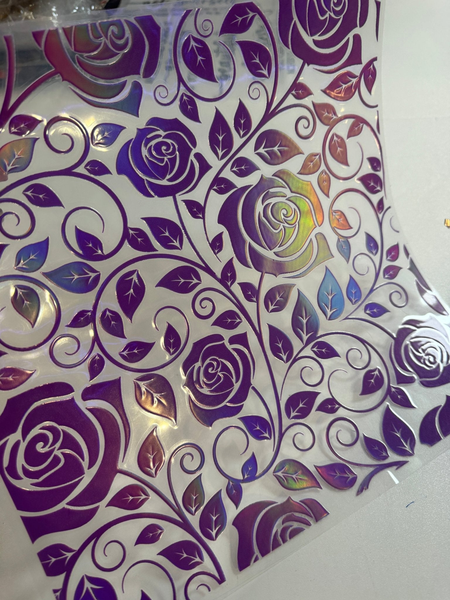 BRIGHT PURPLE HOLOGRAPHIC TOOLED ROSE 11.25X11.25 - 216 Tumblers