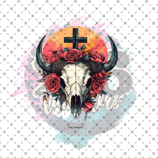 D 371 Bull Skull w/Cross