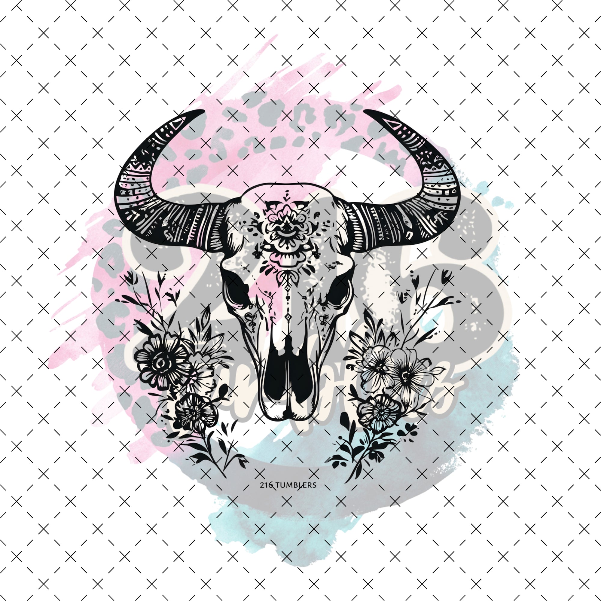 D 351 Bull skull with Flowers OUTLINE