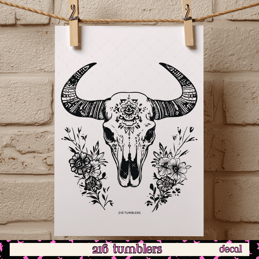 D 351 Bull skull with Flowers OUTLINE - 216 Tumblers