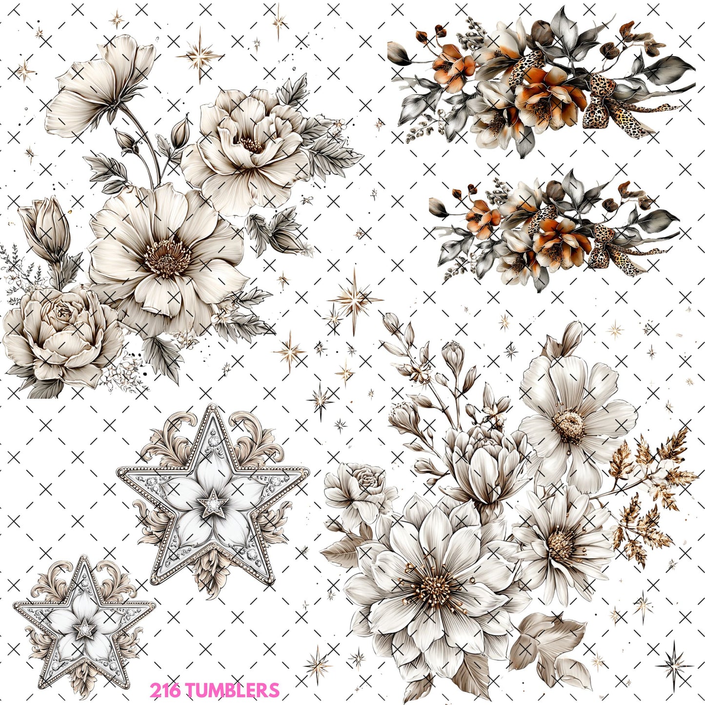 733 PRETTY STARS AND FLOWERS