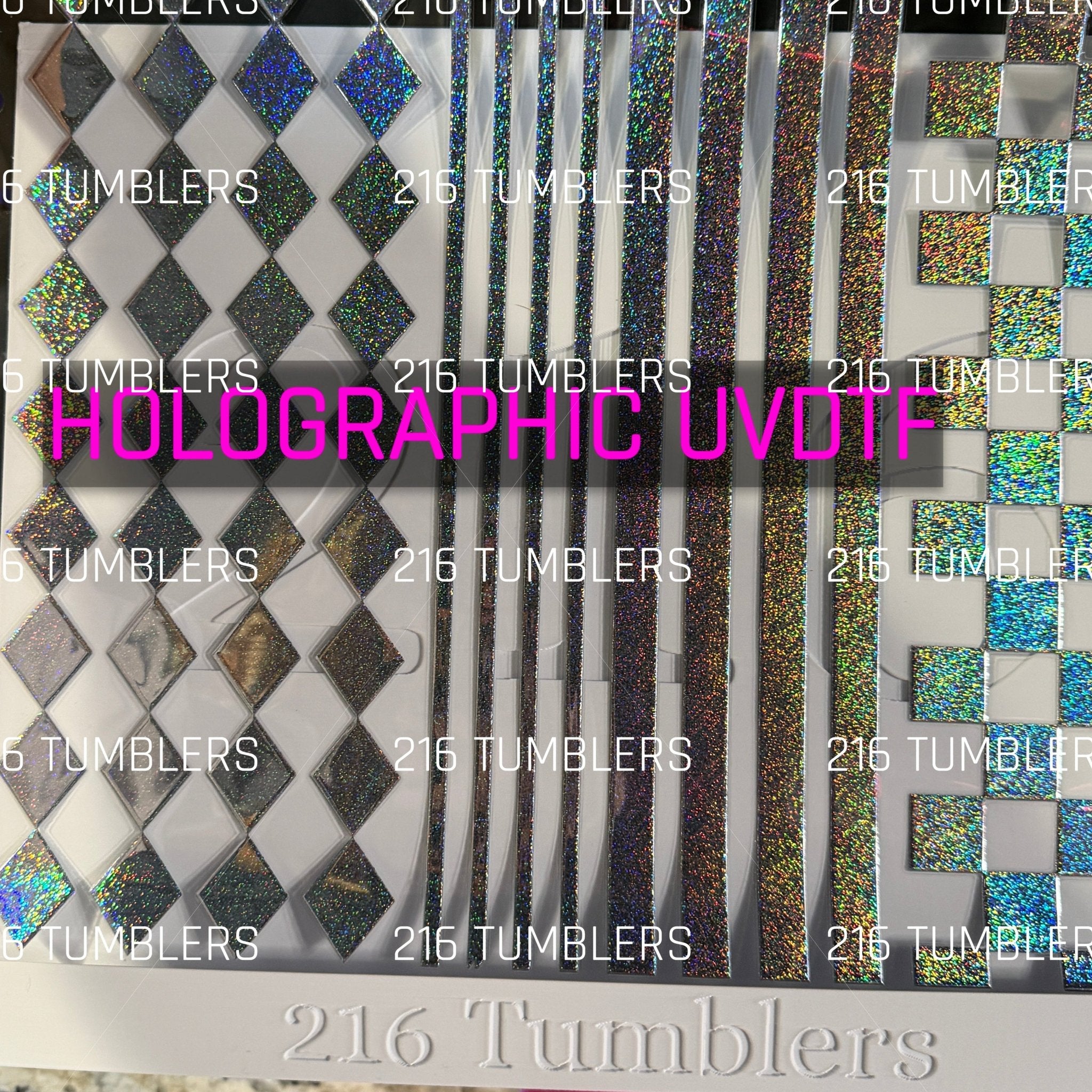 GLITTER SILVER HOLOGRAPHIC 3 DESIGN UVDTF 11.25X11.25 - 216 Tumblers
