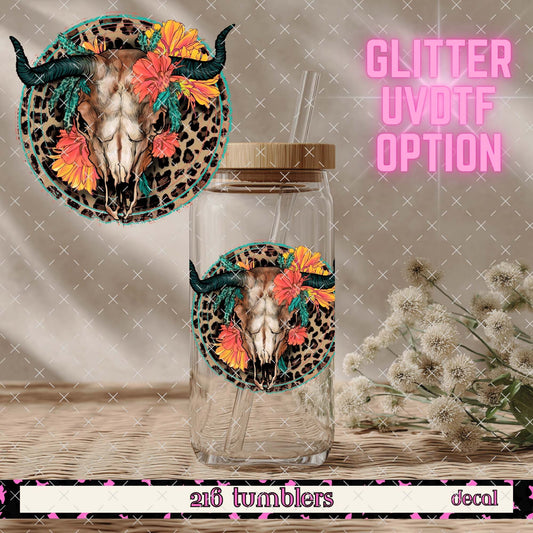 GLITTER UVDTF 274 LEOPARD BULL SKULL - 216 Tumblers