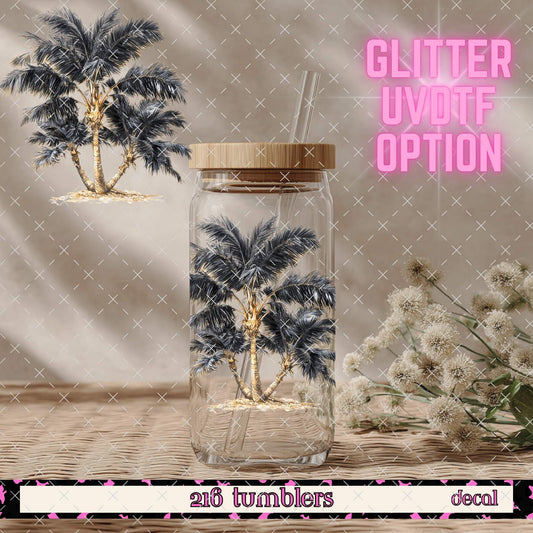 GLITTER UVDTF 404 BLACK AND GOLD PALM TREE - 216 Tumblers