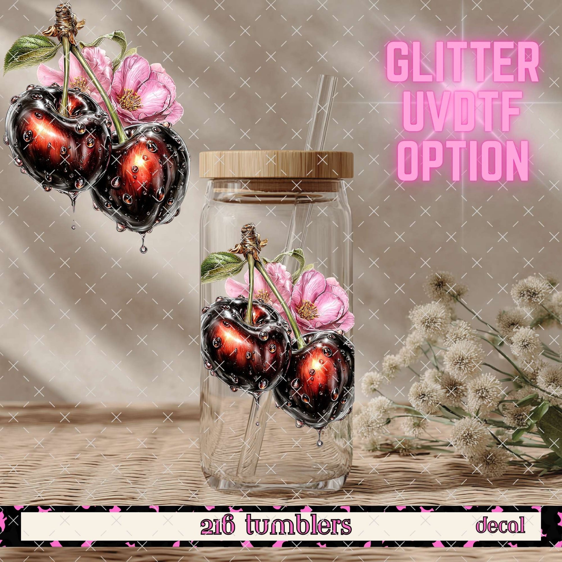 GLITTER UVDTF 414 MELTING CHERRIES - 216 Tumblers