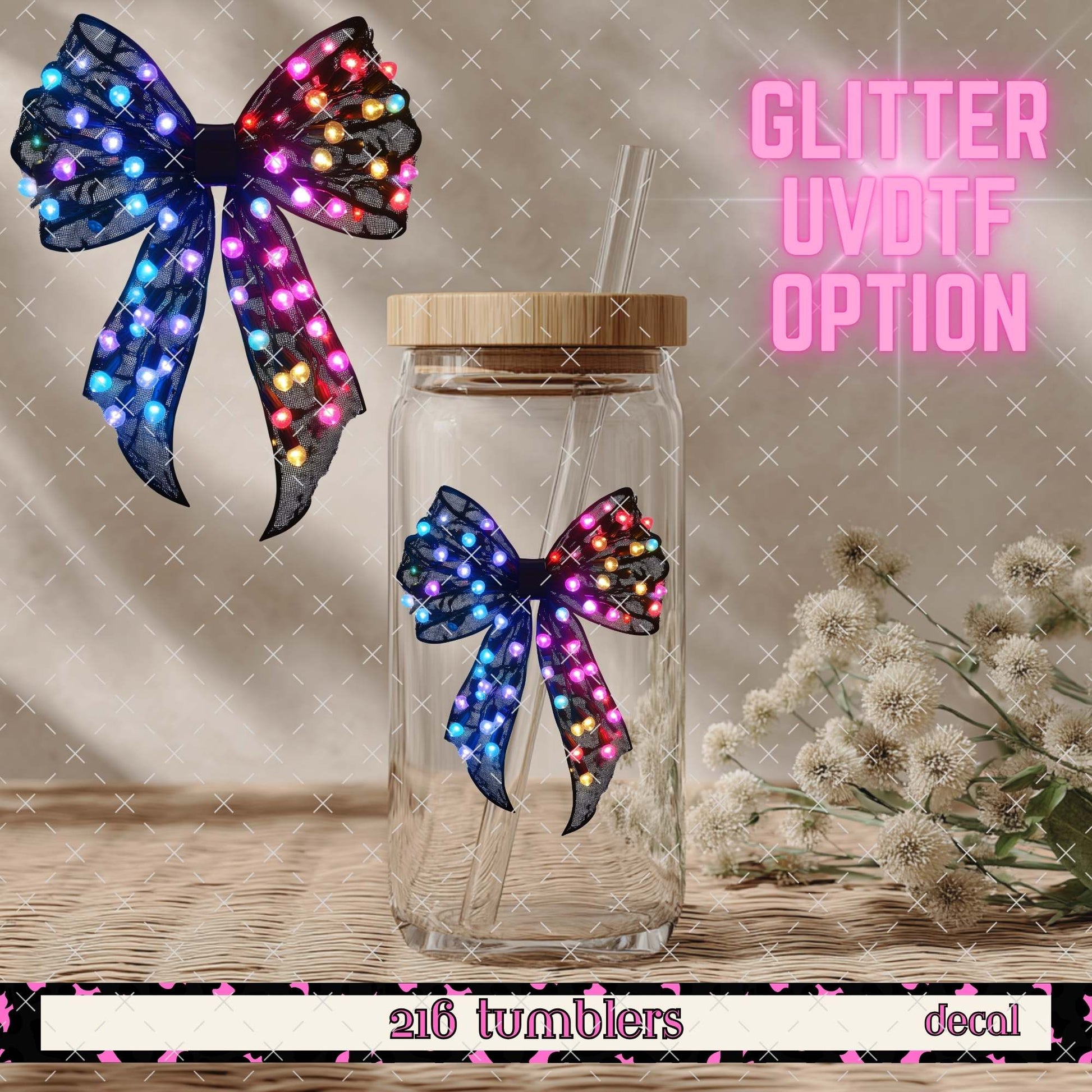 GLITTER UVDTF 415 CHRISTMAS LIGHTS BOW - 216 Tumblers