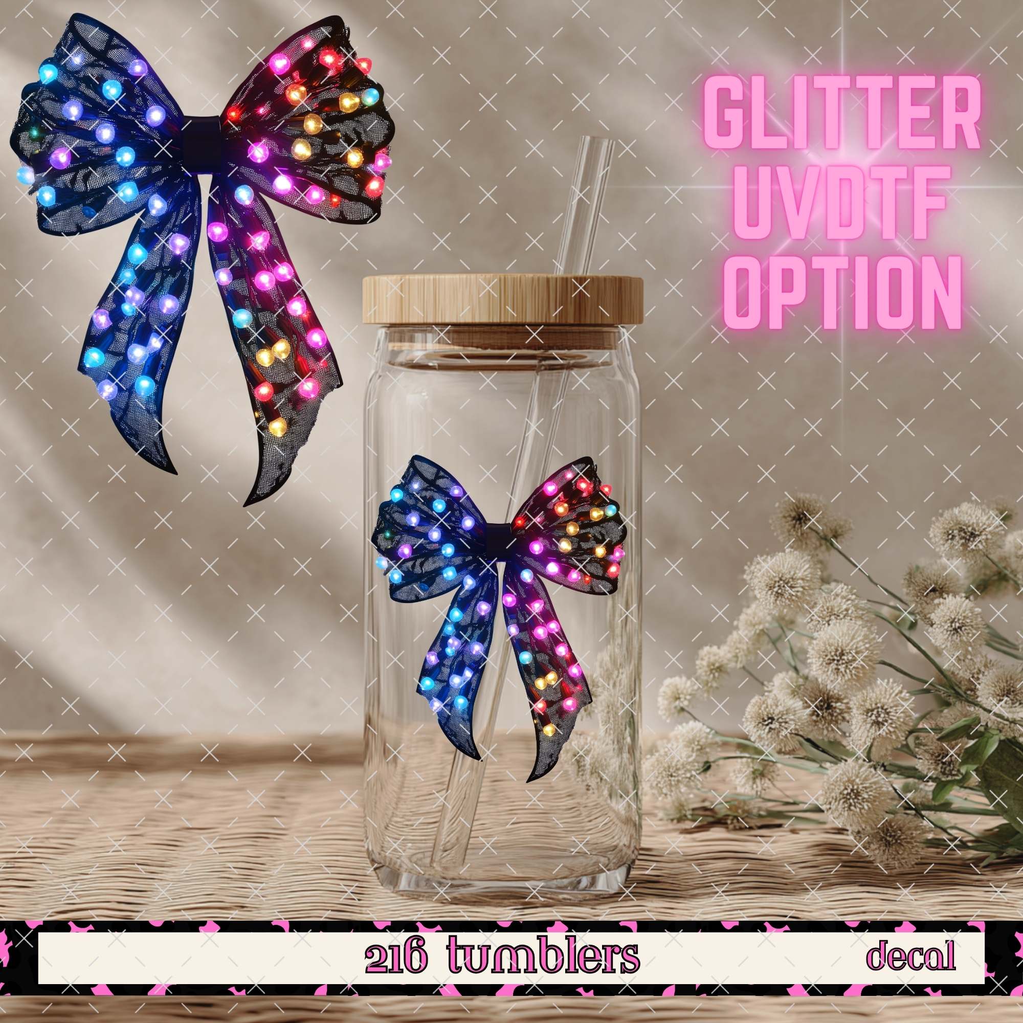 GLITTER UVDTF 415 CHRISTMAS LIGHTS BOW - 216 Tumblers