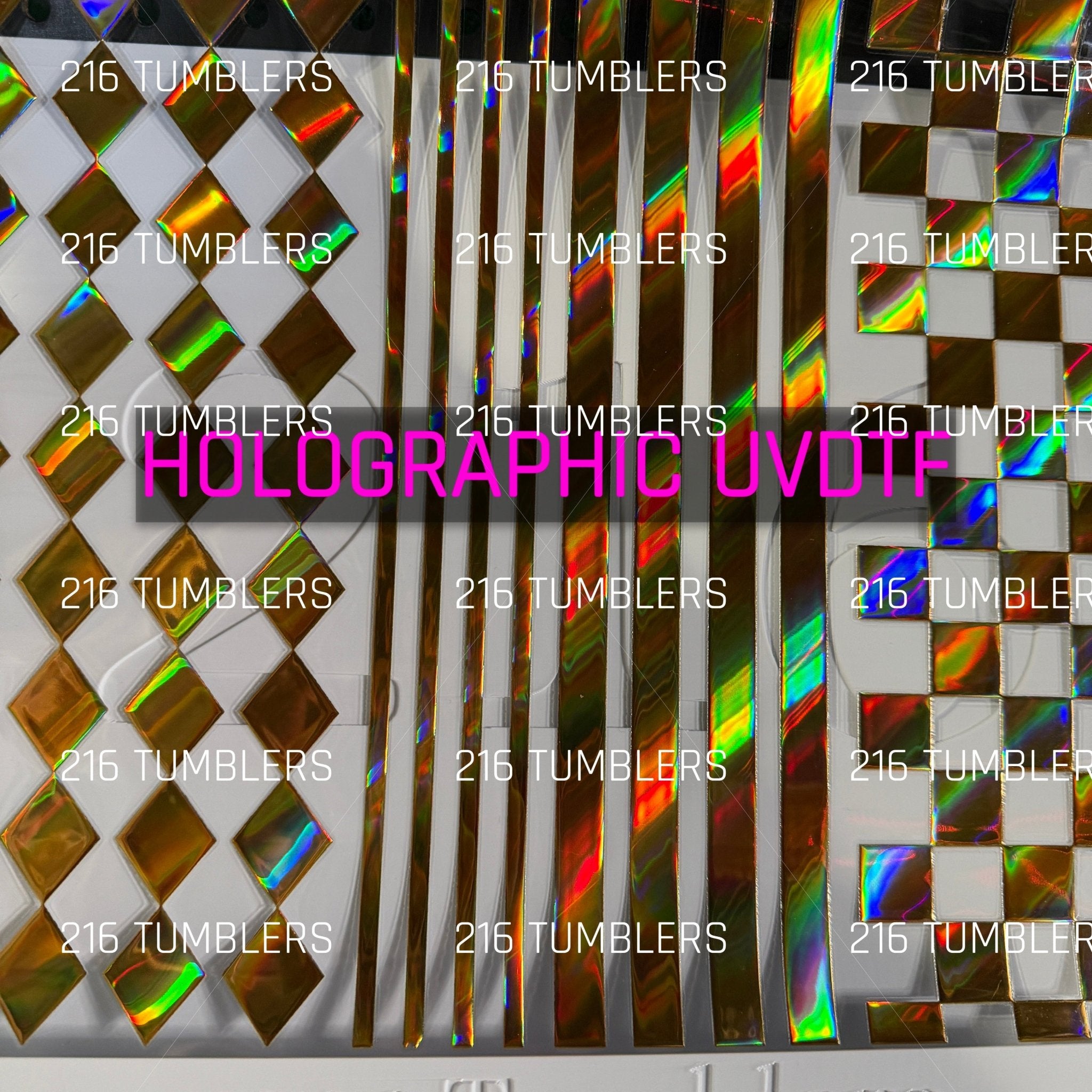 GOLD HOLOGRAPHIC 3 DESIGN UVDTF 11.25X11.25 - 216 Tumblers