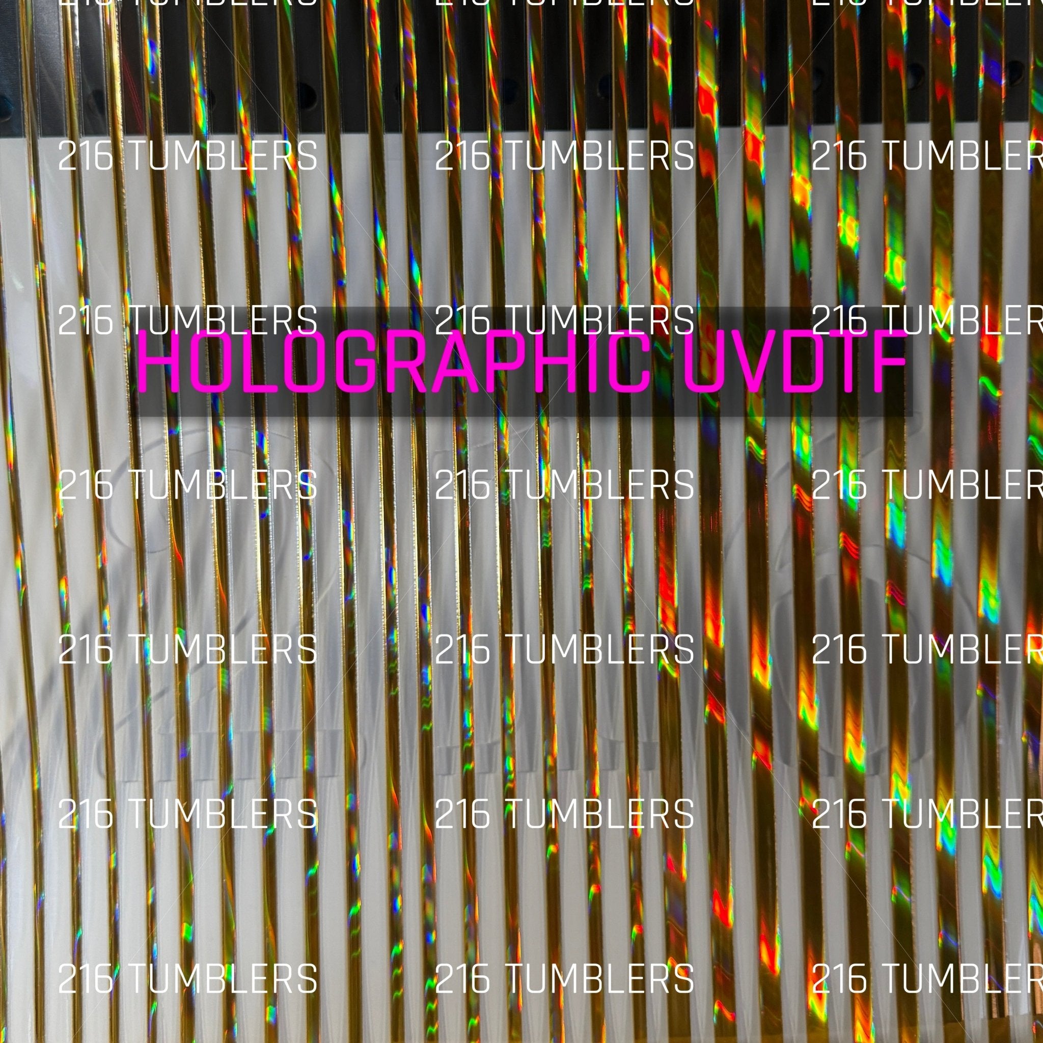 GOLD HOLOGRAPHIC PINSTRIPES UVDTF 11.25X11.25 - 216 Tumblers