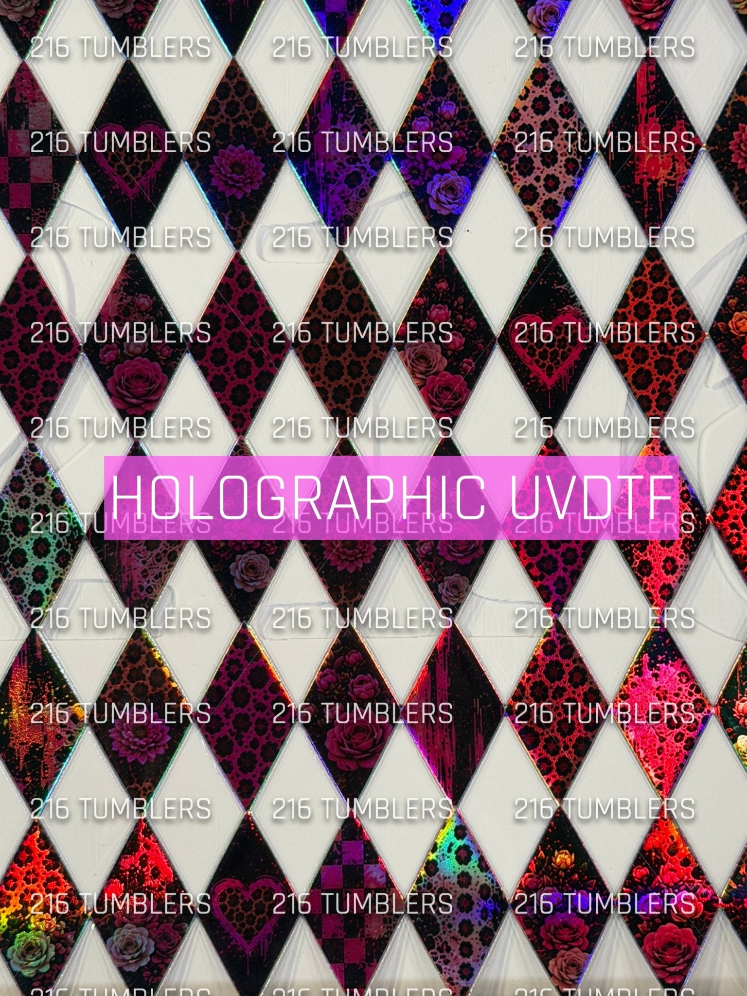 HOLOGRAPHIC PINK LEOPARD DESIGNED ARGYLE UVDTF - 216 Tumblers