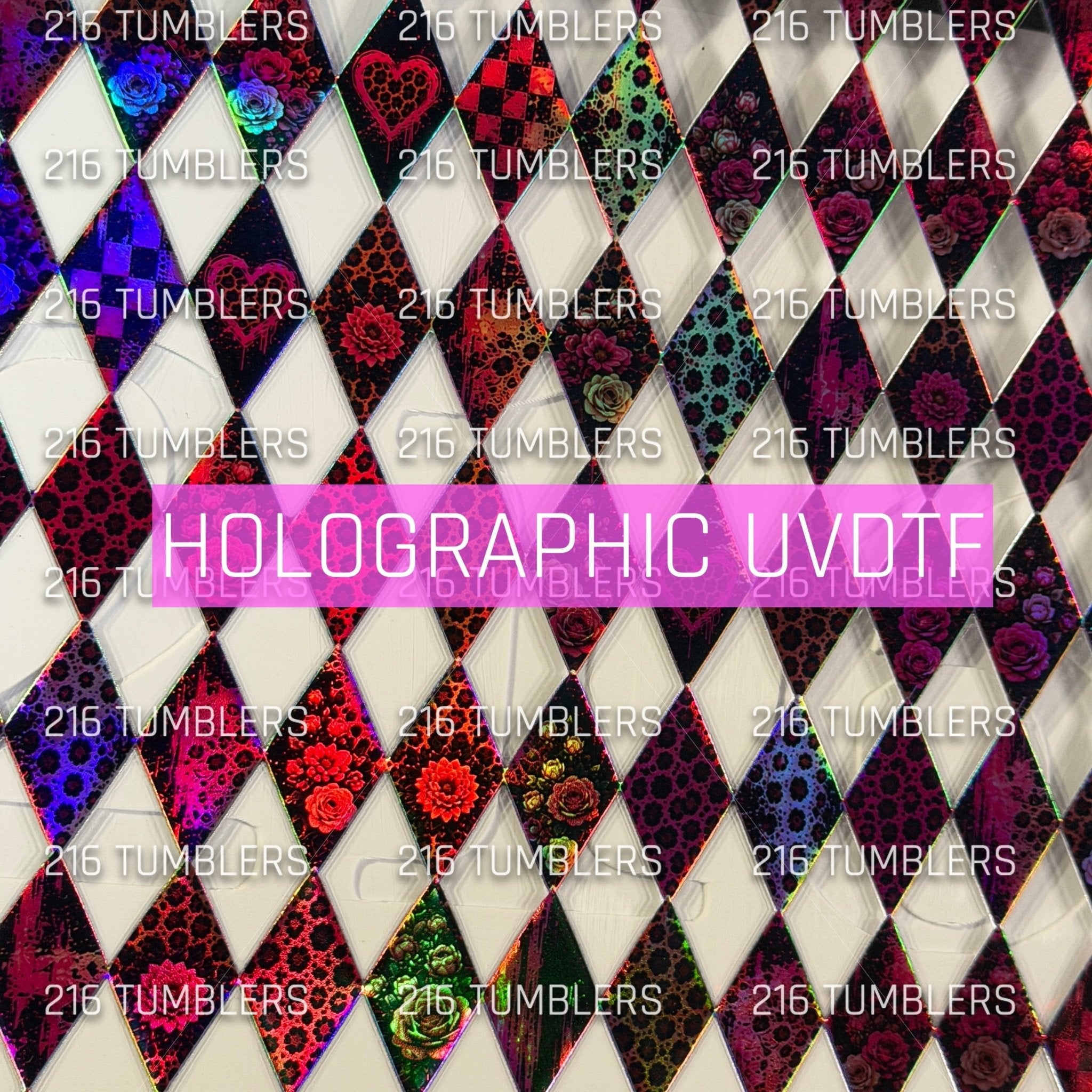 HOLOGRAPHIC PINK LEOPARD DESIGNED ARGYLE UVDTF - 216 Tumblers