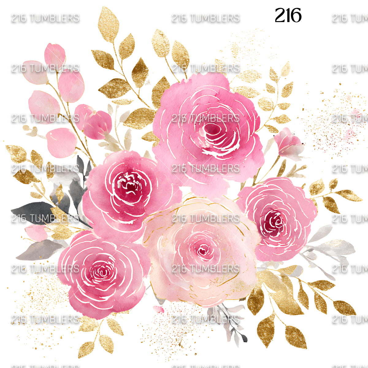 PINK/GOLD FLORAL DECAL - 216 Tumblers