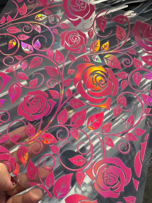 ROSE RED TOOLED ROSE - HOLOGRAPHIC - 216 Tumblers