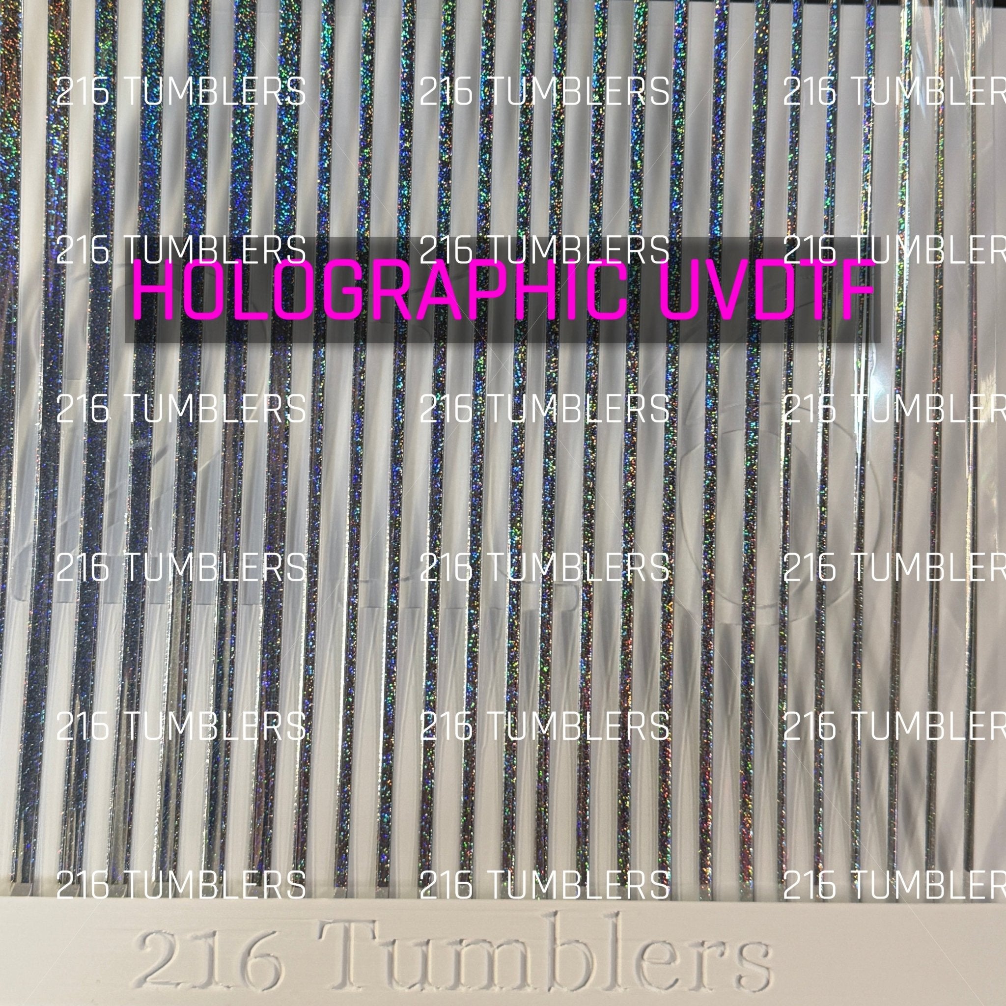 SILVER GLITTER HOLOGRAPHIC PINSTRIPES UVDTF 11.25X11.25 - 216 Tumblers