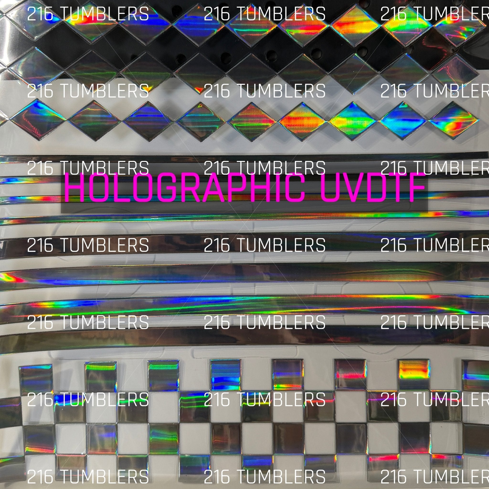 SILVER HOLOGRAPHIC 3 DESIGN UVDTF 11.25X11.25 - 216 Tumblers