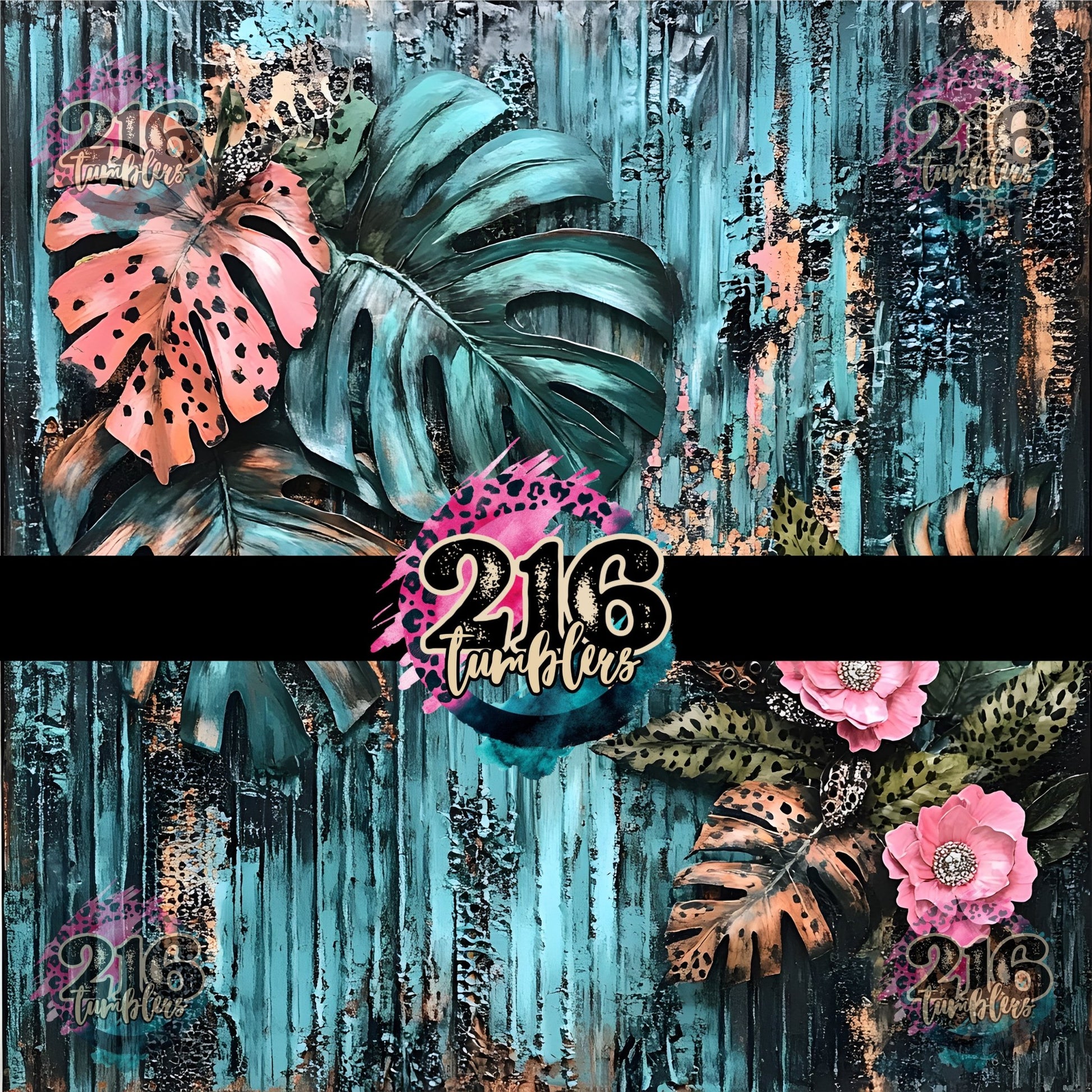 V488 Turquoise Monstera - 216 Tumblers